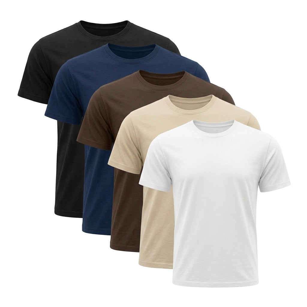 Pack de 6 poleras SolidKnit™ en negro, azul marino, chocolate, beige y blanco